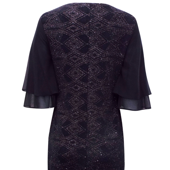 BLACK Glitter Frill Sleeves Knee Length Petite Dress - Picture 4 of 8